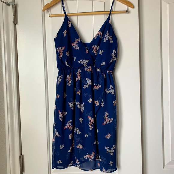 Navy with Floral Print Mini Dress - Picture 1 of 5